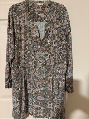 Westport Olive Paisley Blouse with Pink and Blue Accents